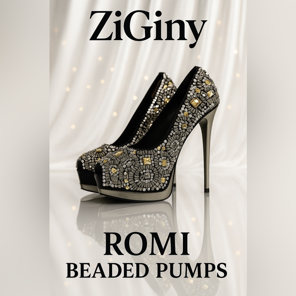 Ziginy Black Label Romi Beaded Crystal Platform Stiletto Heels Size 8 Glam